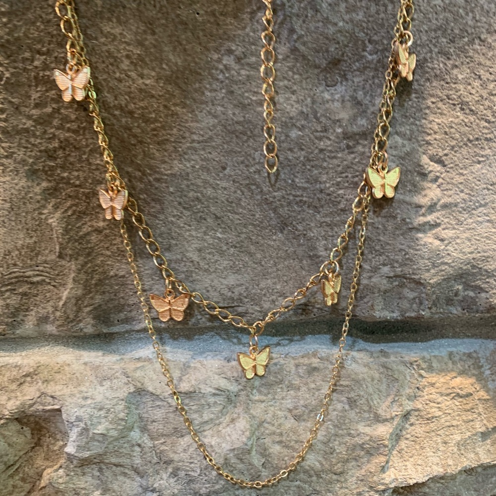14.5"-17" Adjustable Golden Butterfly Small Chain Link Dual Necklace